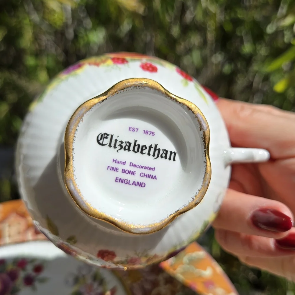 Vintage Elizabethan Teacup‎ & Saucer Tea Set Fruit Peach Berries Floral England
